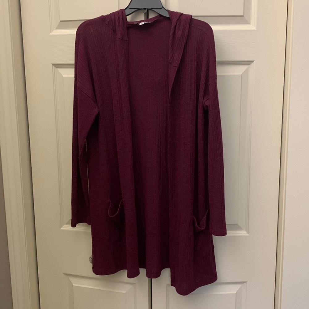 AE hooded lightweight open sweater SZ L-XL burgundy color